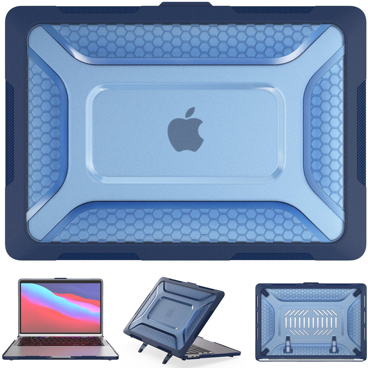Turtle Shift Laptopcover Shield geschikt voor MacBook Pro 13' inch - 2022 / 2020 / 2018 - A2338 / A2289 / A2251 / A2159 / A1989 / A1706 / A1708 - Blauw
