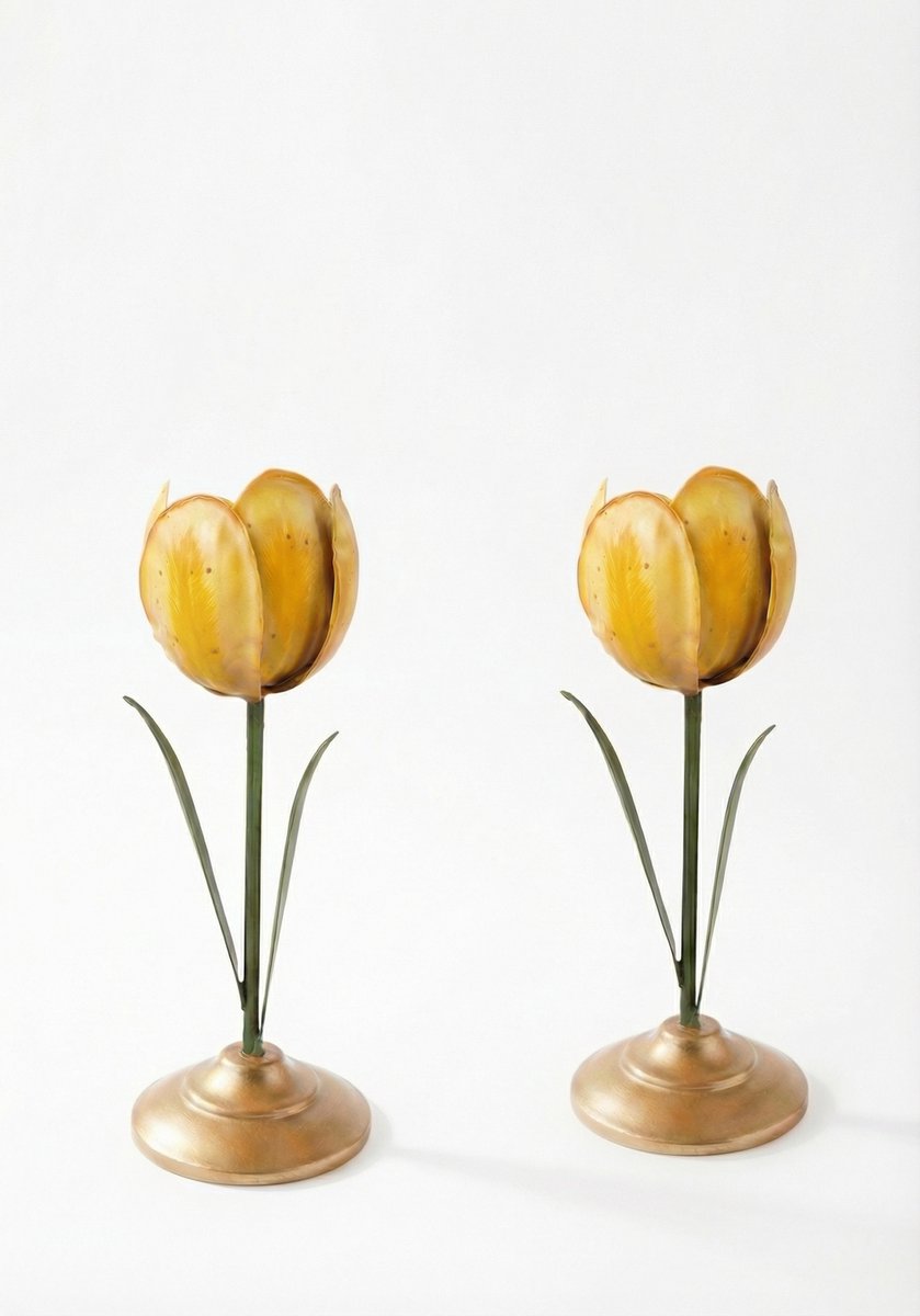 Pip Studio Bloemen Kandelaren - Geel - Set van 2 - Metaal - 21 cm