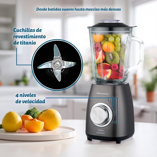 Grote Familie Blender - Krachtige Mixer - Smoothies Maken - 1000 Watt Vermogen - 1.5 Liter Inhoud - Zwart — afbeelding 3