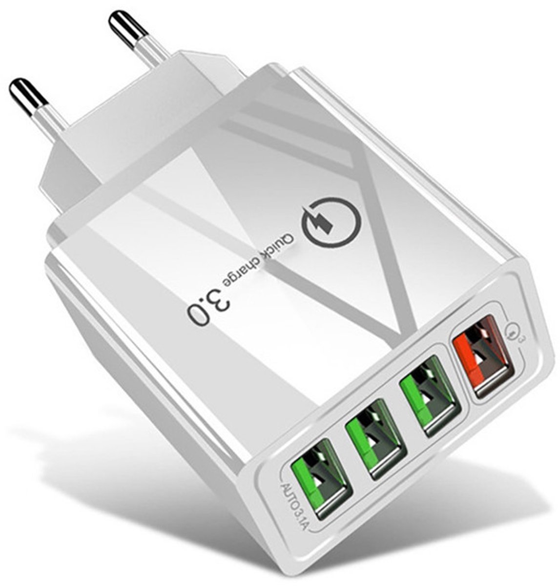30W 4-Poorts Reislader - 1x USB-A QC 3.0 + 3x USB 2.0 - oplader adapter - Universeel voor Smartphone en Tablet - wit