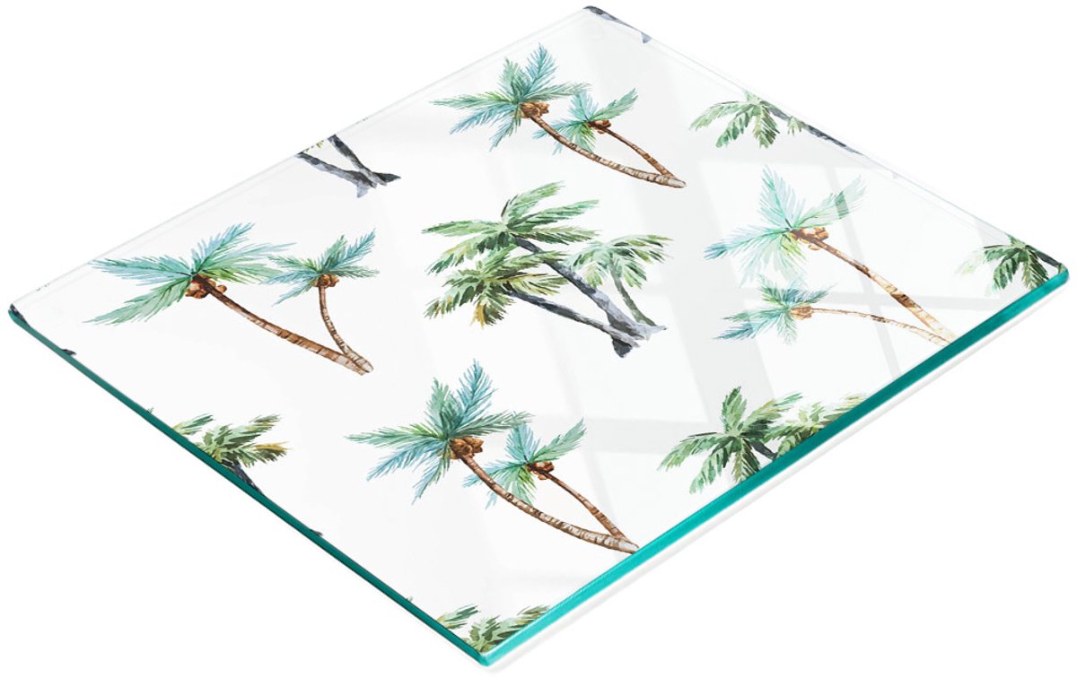 Keuken serveerplank van gehard glas met palmboommotief, 60x52 cm