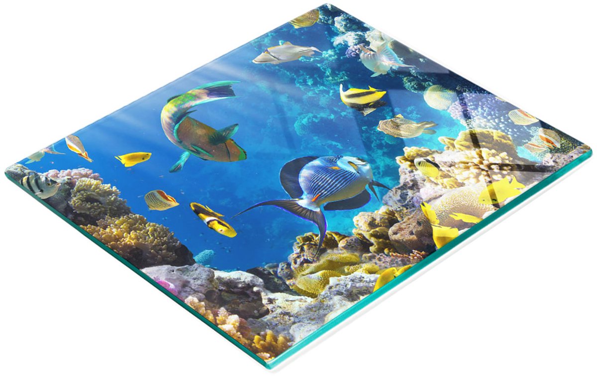 Multifunctionele decoratieve glazen snijplank voor de keuken, koraalrifmotief, 60x52 cm