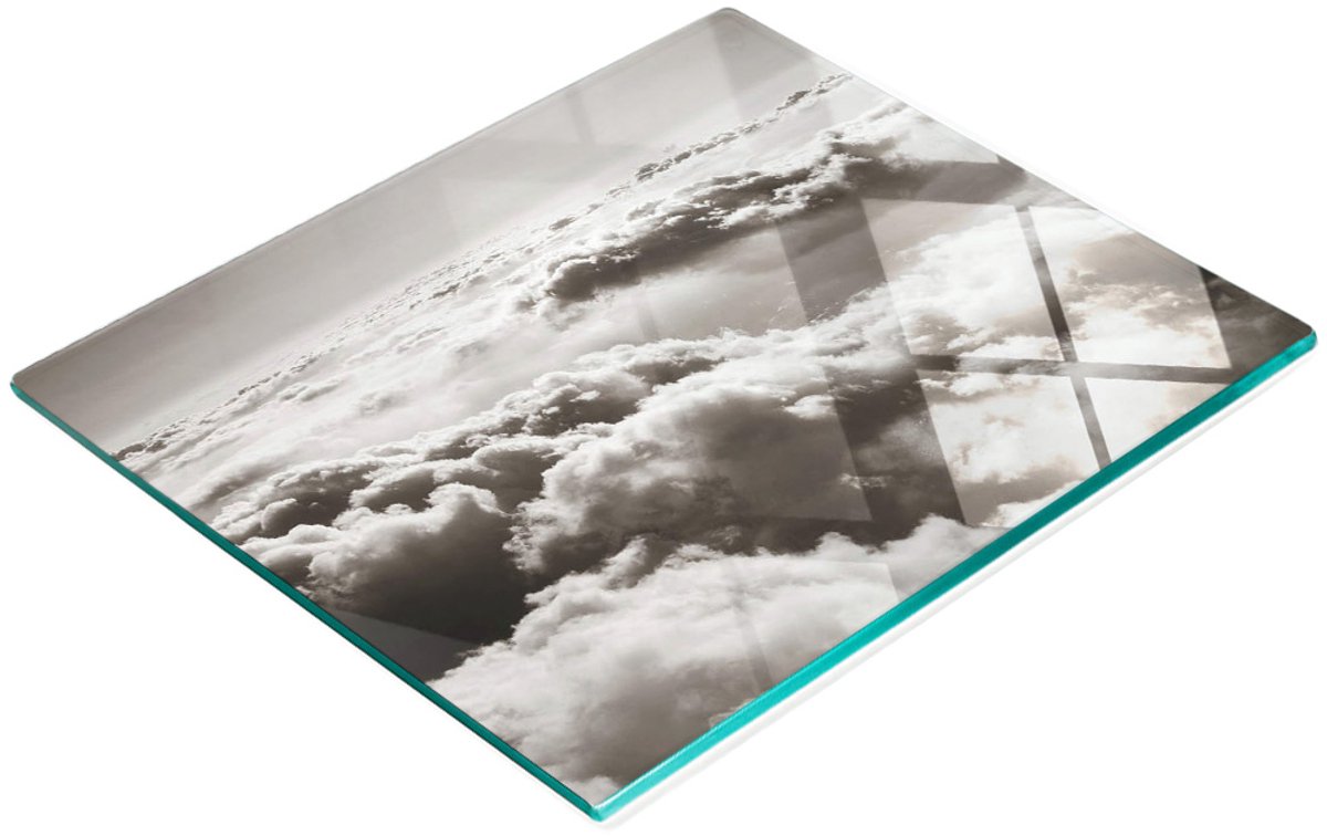 Multifunctioneel decoratief keukenbord van gehard glas met wolkenmotief, 60x52 cm