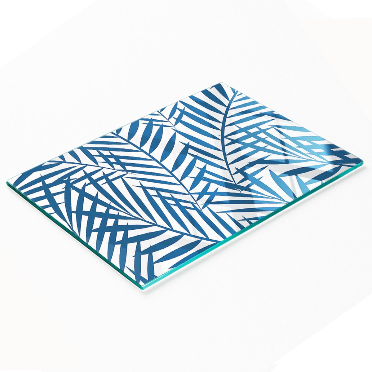 Decoratieve glazen keukensnijplank met palmbladerenmotief, 80x52 cm