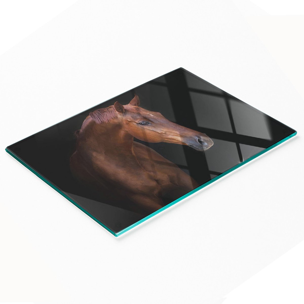 Multifunctionele decoratieve glazen keukenplank met bruin paardmotief, 80x52 cm