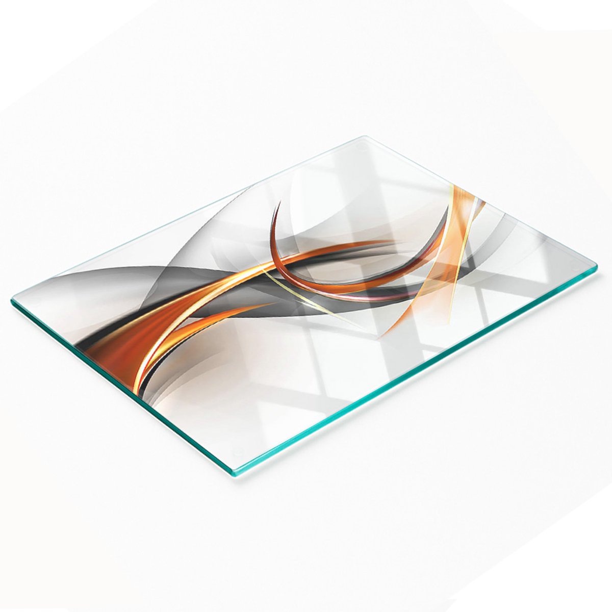 Keukenplank van gehard glas met decoratieve abstracte golfmotieven, 80x52 cm