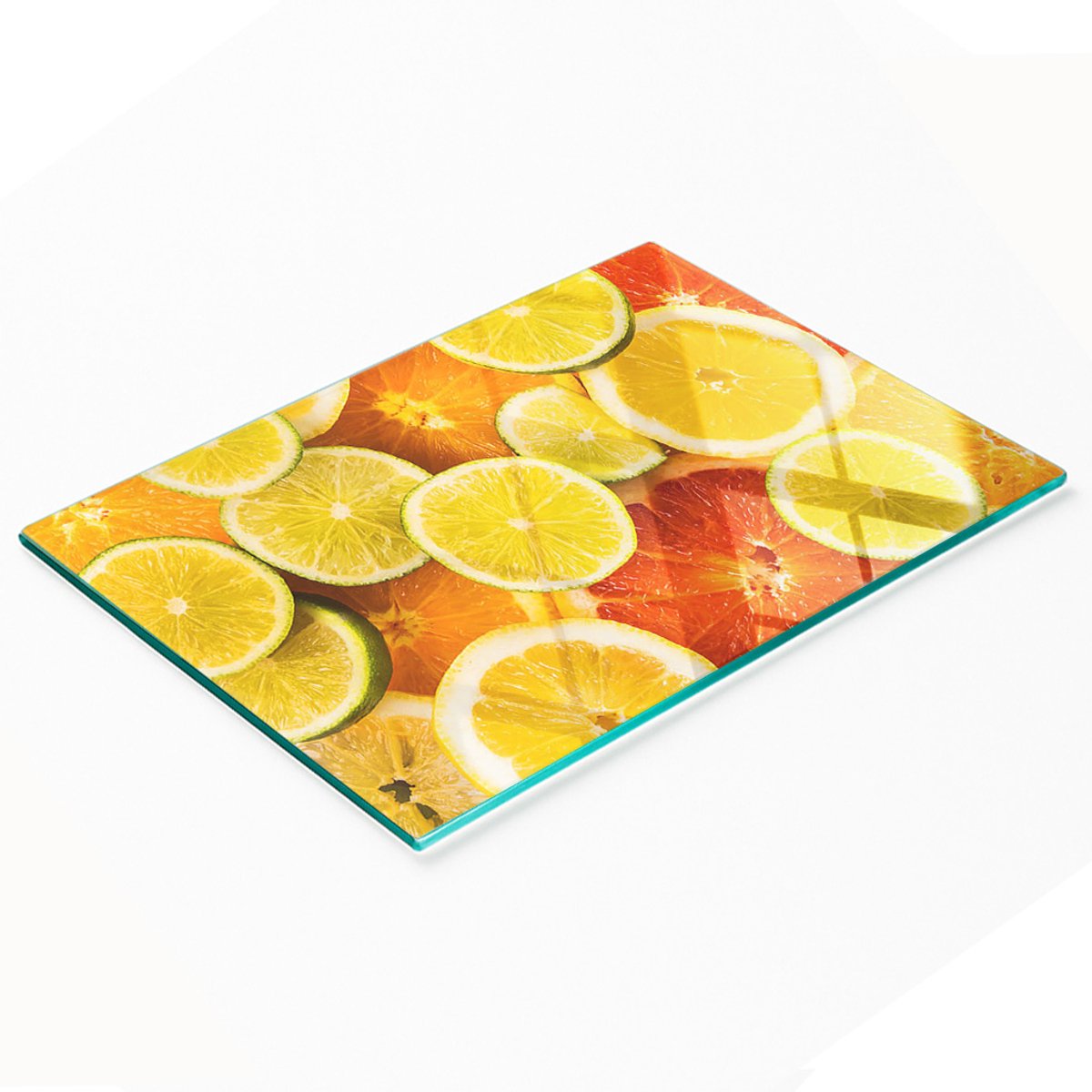 Decoratieve glazen snijplank met citrusvruchtenmotief, 80x52 cm