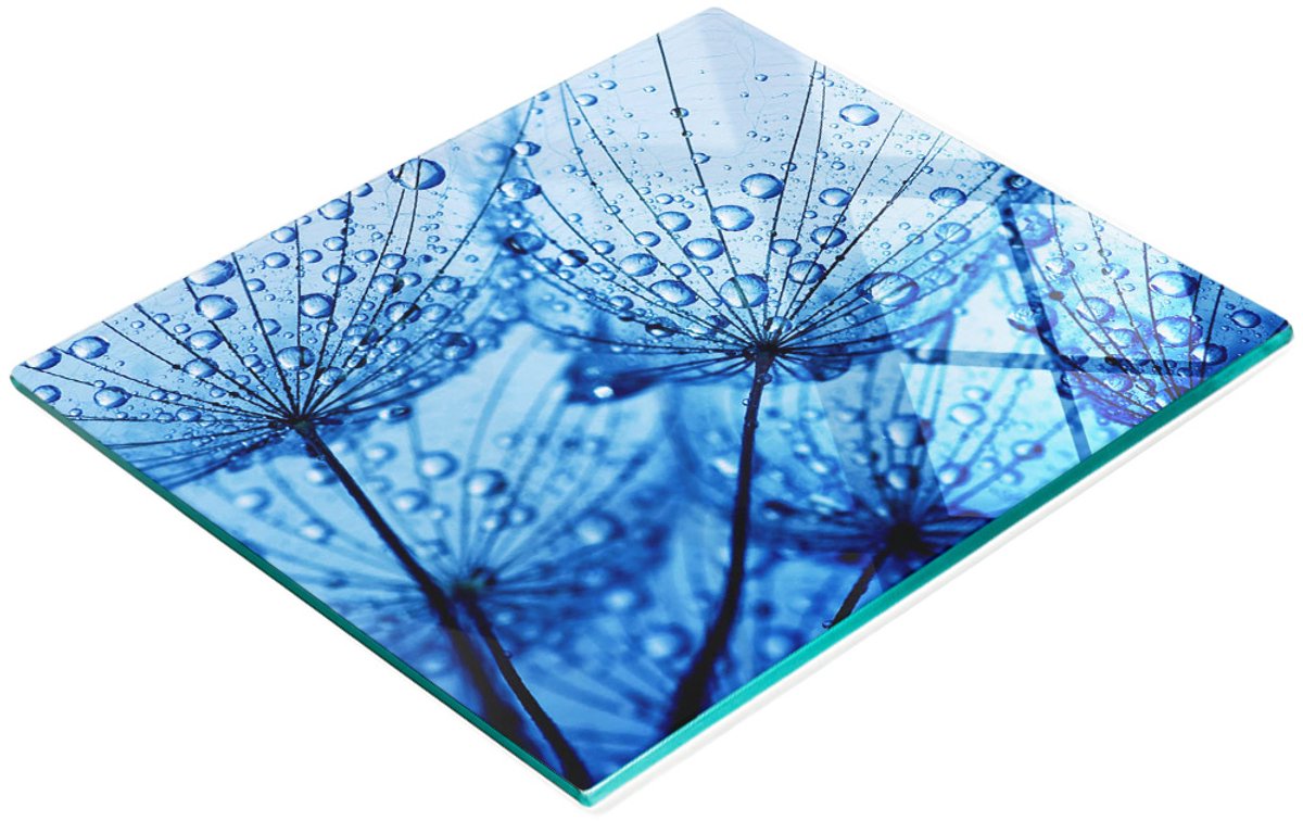 Gehard multifunctioneel decoratief bord van glas met paardenbloemenmotief, 60x52 cm