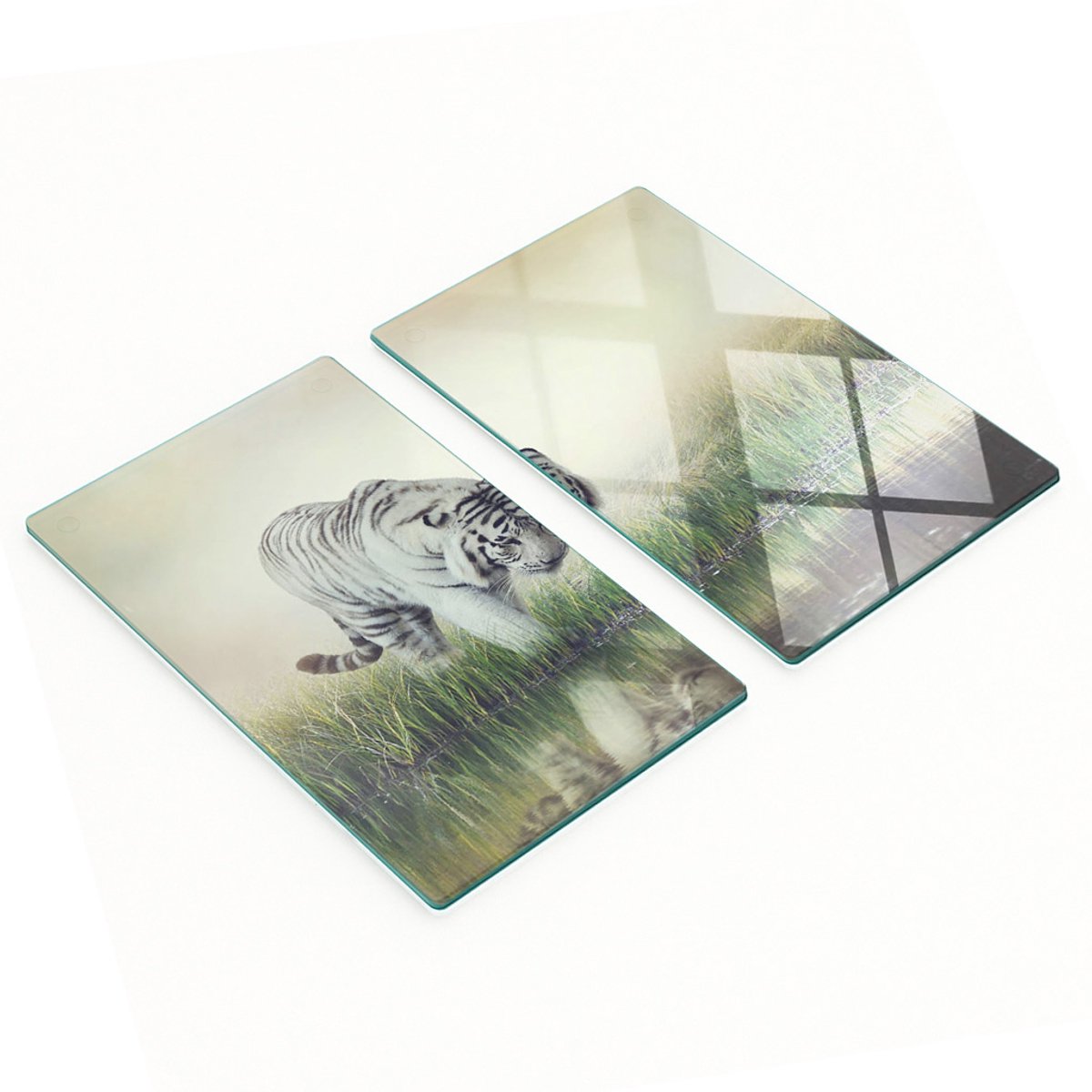 Geharde multifunctionele decoratieve glazen borden Witte Tijger 2x30x52 cm