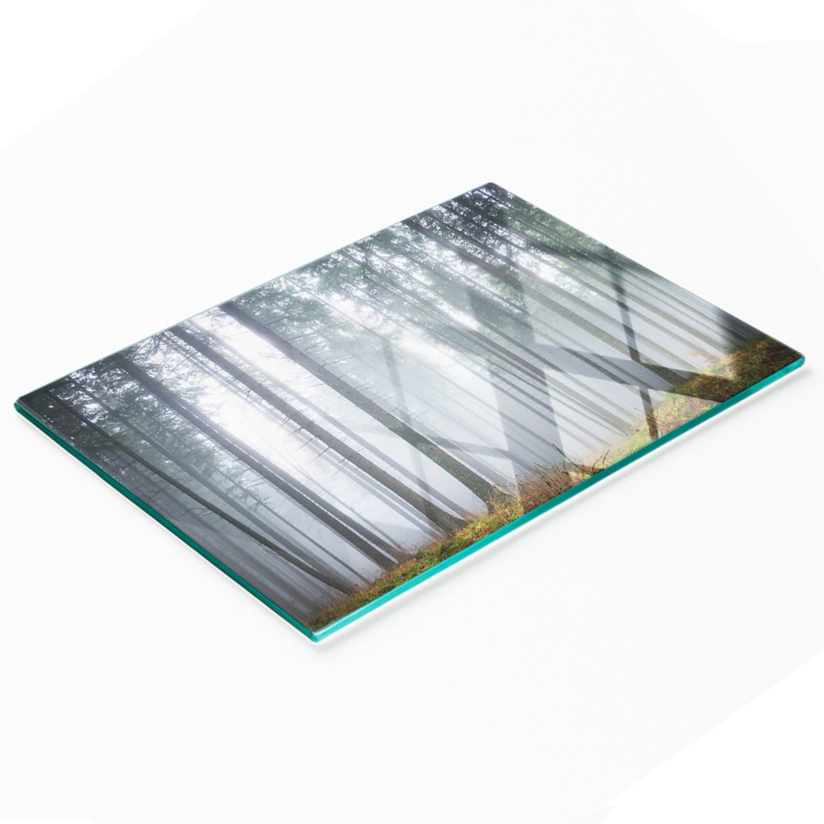 Keukenplank van gehard glas met decoratieve afbeelding 'Mist in het bos', 80x52 cm