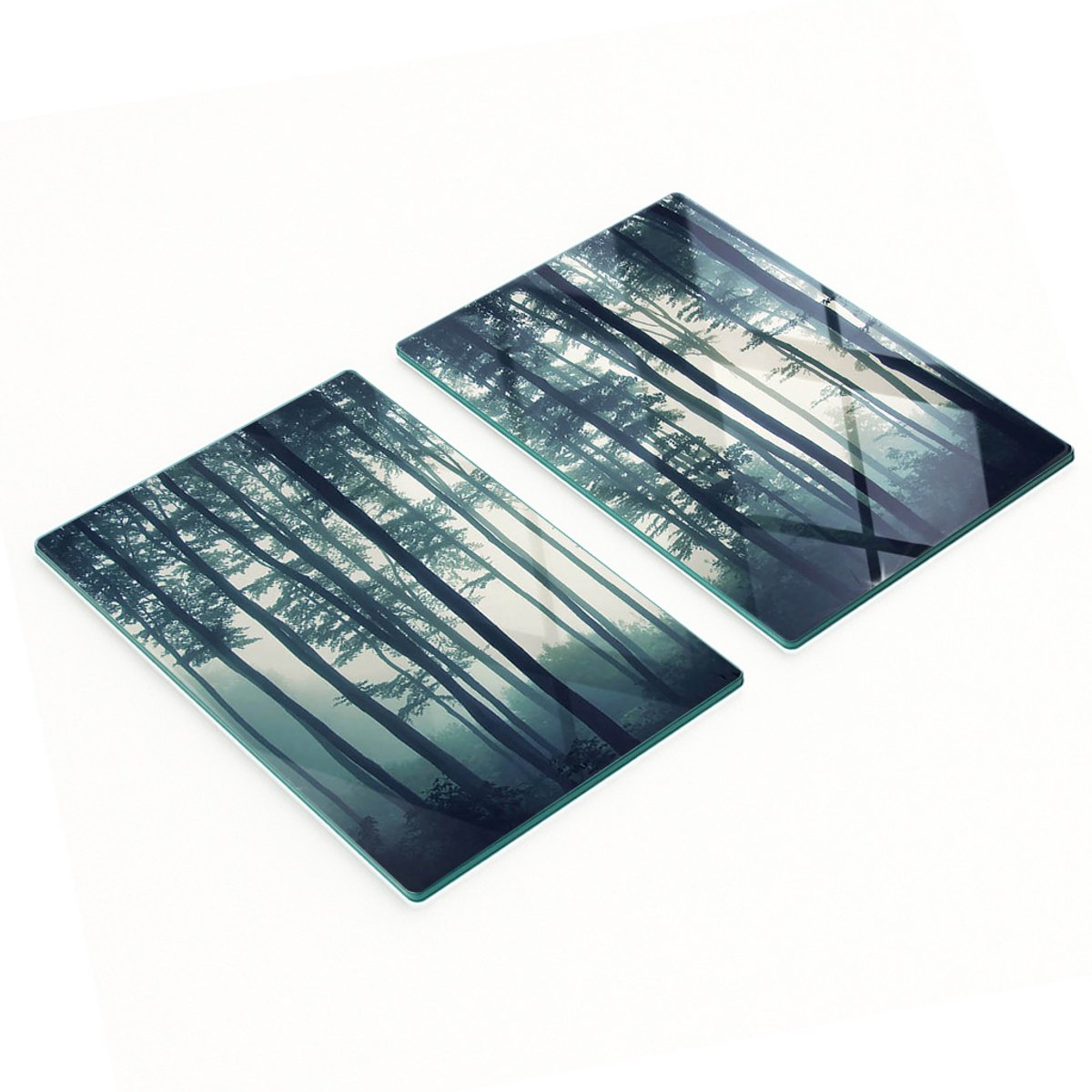 Set van twee decoratieve glazen keukenplanken, bos in de mist, 2x40x52 cm