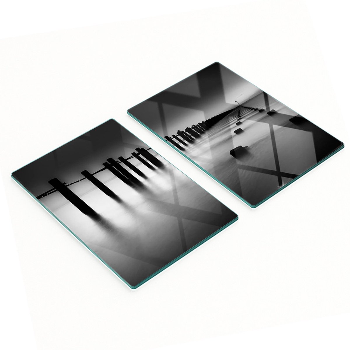 Keukenplanken van gehard glas met Fog Sea Pale-afbeeldingen, 2x40x52 cm