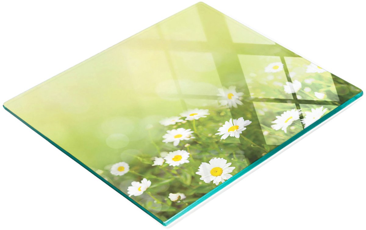 Decoratieve glazen snijplank met madeliefjesmotief, 60x52 cm