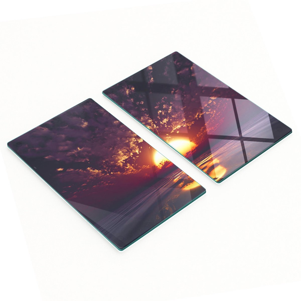 Decoratieve snijplanken van gehard glas met zonsondergangmotief, 2x30x52 cm