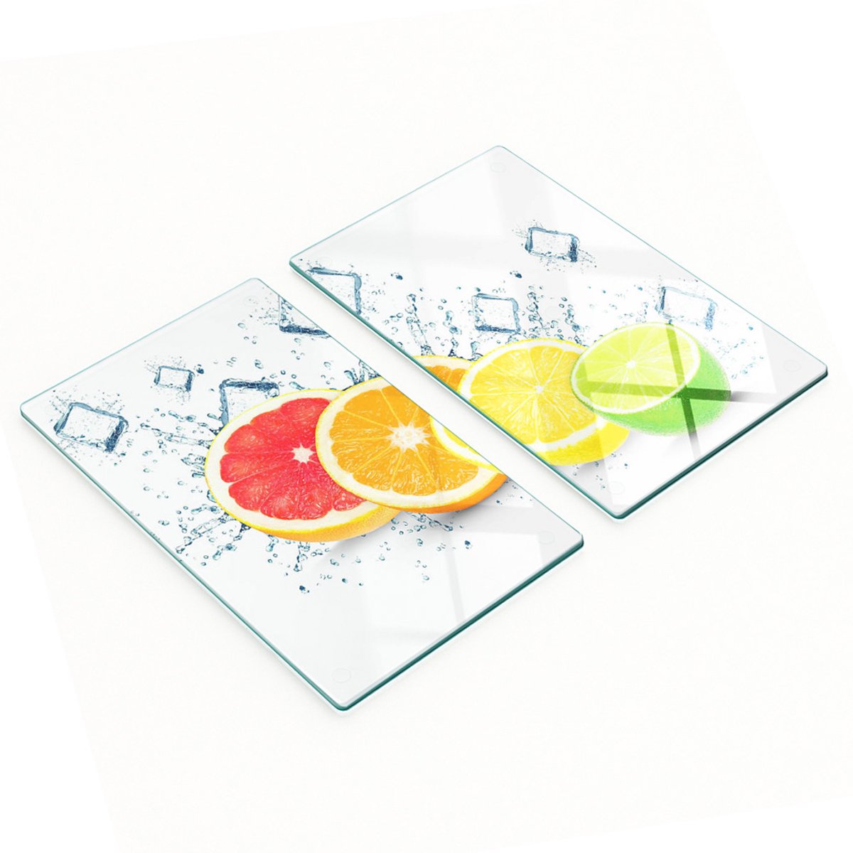 Stijlvolle en duurzame glazen snijplanken met citrusvruchtenprint, 2x30x52 cm