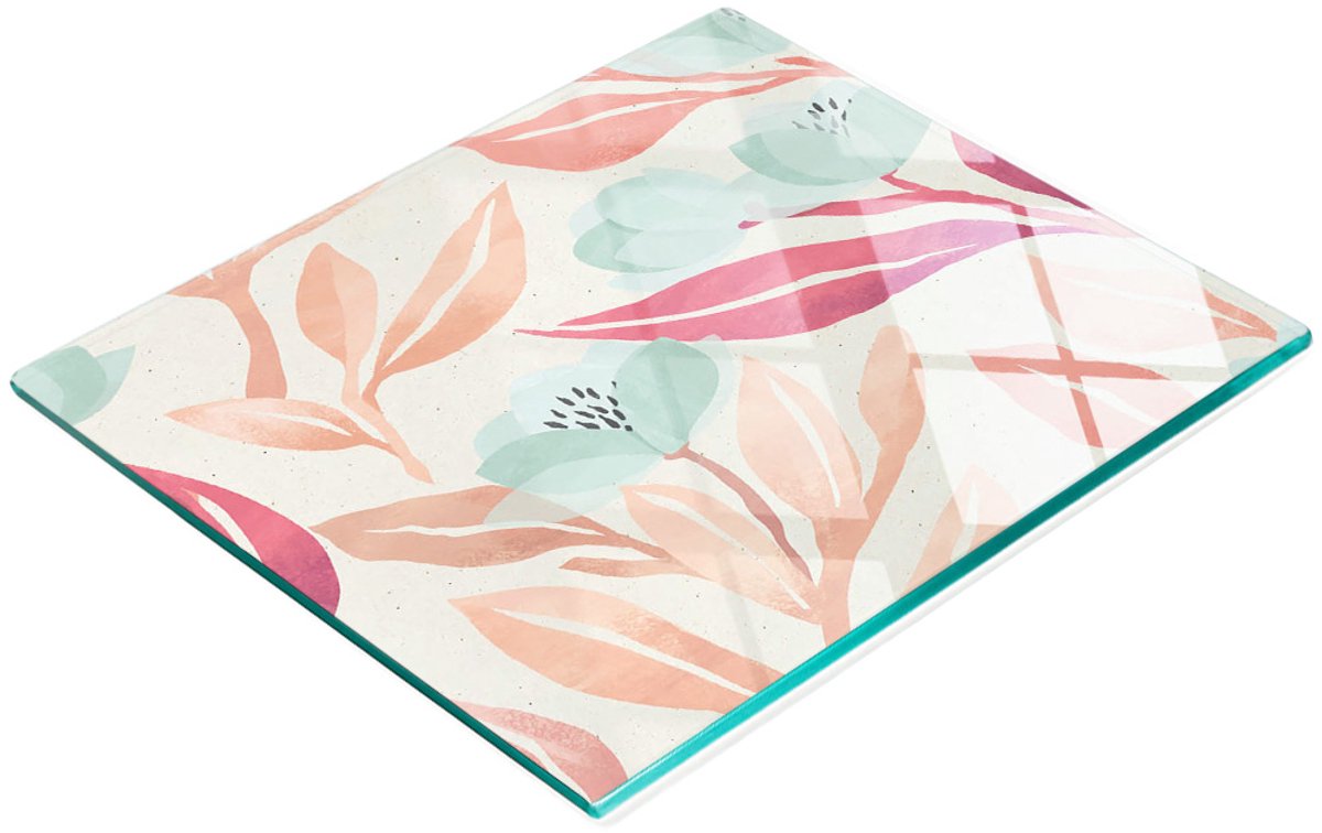Decoratieve glazen snij- en serveerplank met bloemenmotief, 60x52 cm