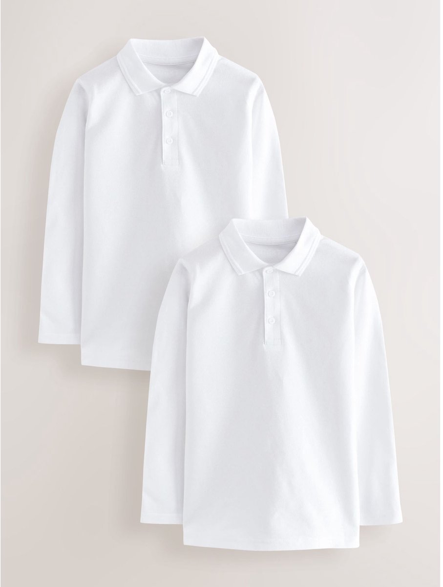 Next - Jongens - Set van 2 schoolpoloshirts met lange mouwen - Wit