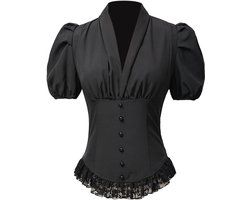 Gothic Steampunk Corset Top Blouse Dames met Lace-Up Detail