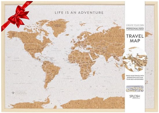 Wereldkaart Prikbord - Reiskaart Prikbord - Reizen Plannen - Met 100 Prikkers - 93.5 x 65.5 cm - Wit