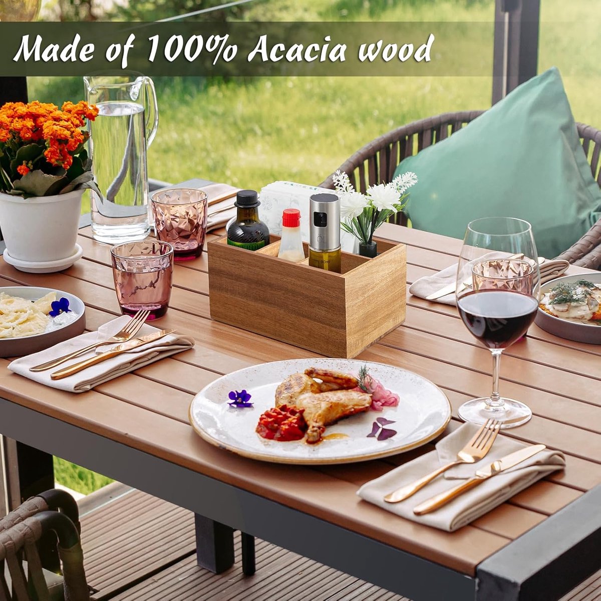 Bestekhouder Caddy met Acacia Hout voor Feest en Dagelijks Gebruik