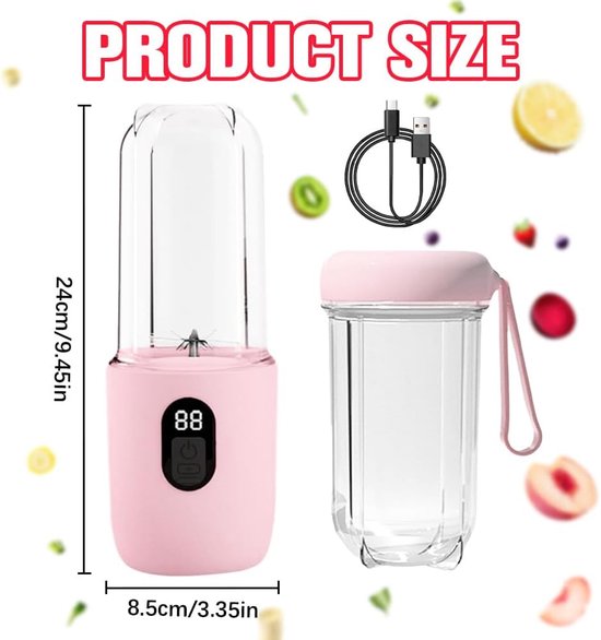 Draagbare Blender - Mini Mixer - Gezonde Drankjes Maken - Automatische Reiniging - 500 ml Capaciteit - Roze van Merkloos — afbeelding 3