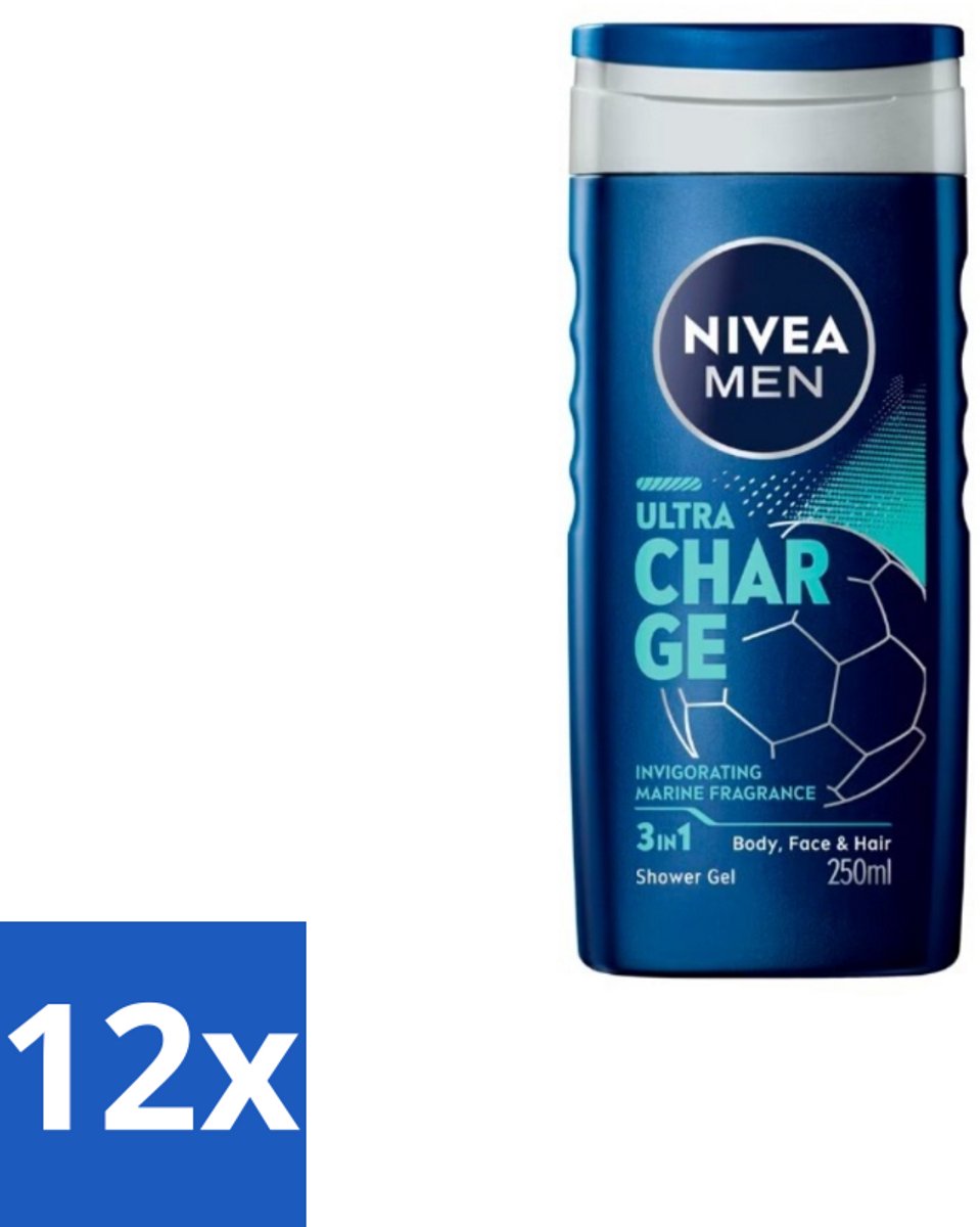 Nivea Men – Douchegel – Ultra Charge – 250 ml - Voordeelverpakking - 12 stuks