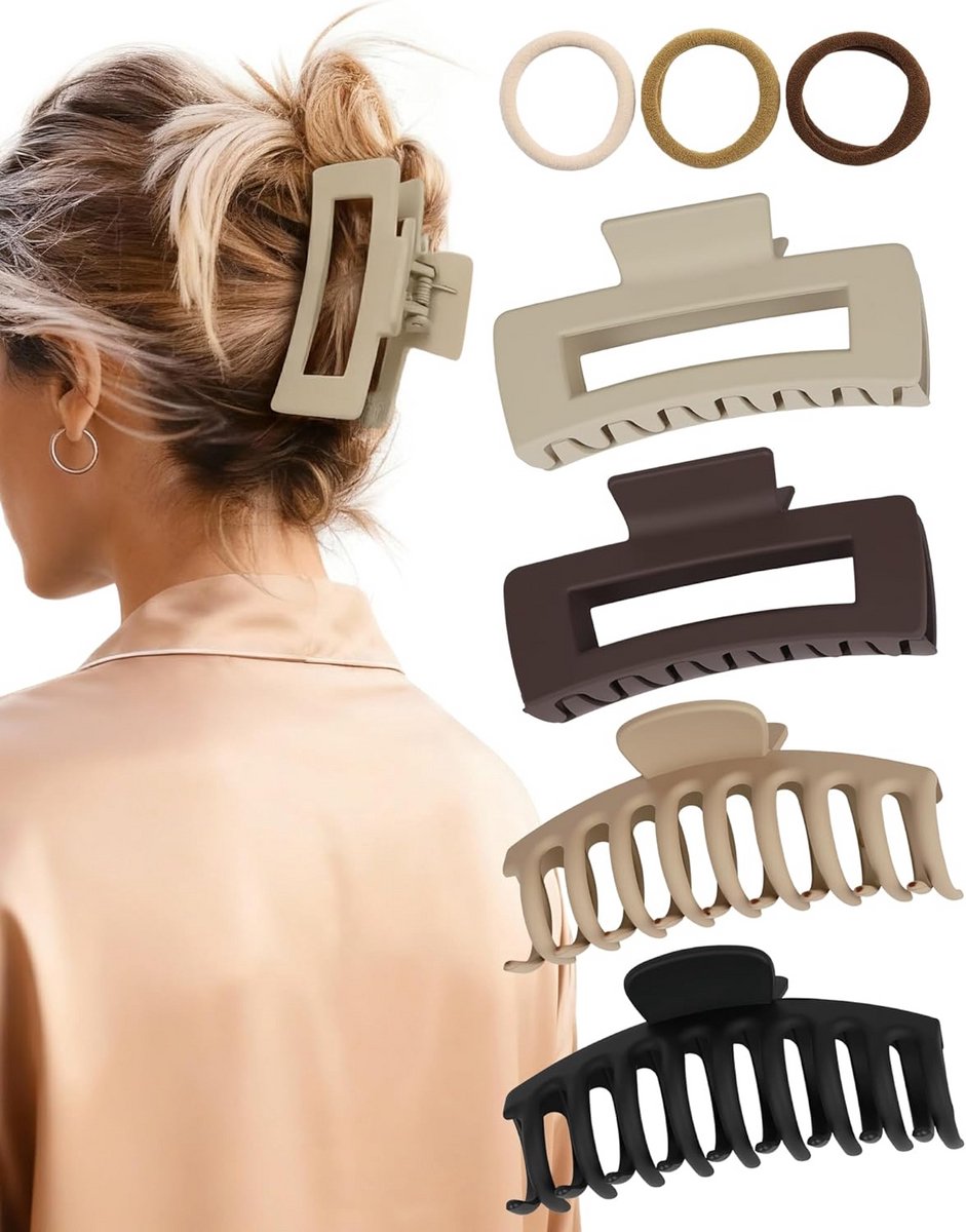 Set van 4 Grote Antislip Haarklemmen voor Dik Haar - 8 cm Haarspelden
