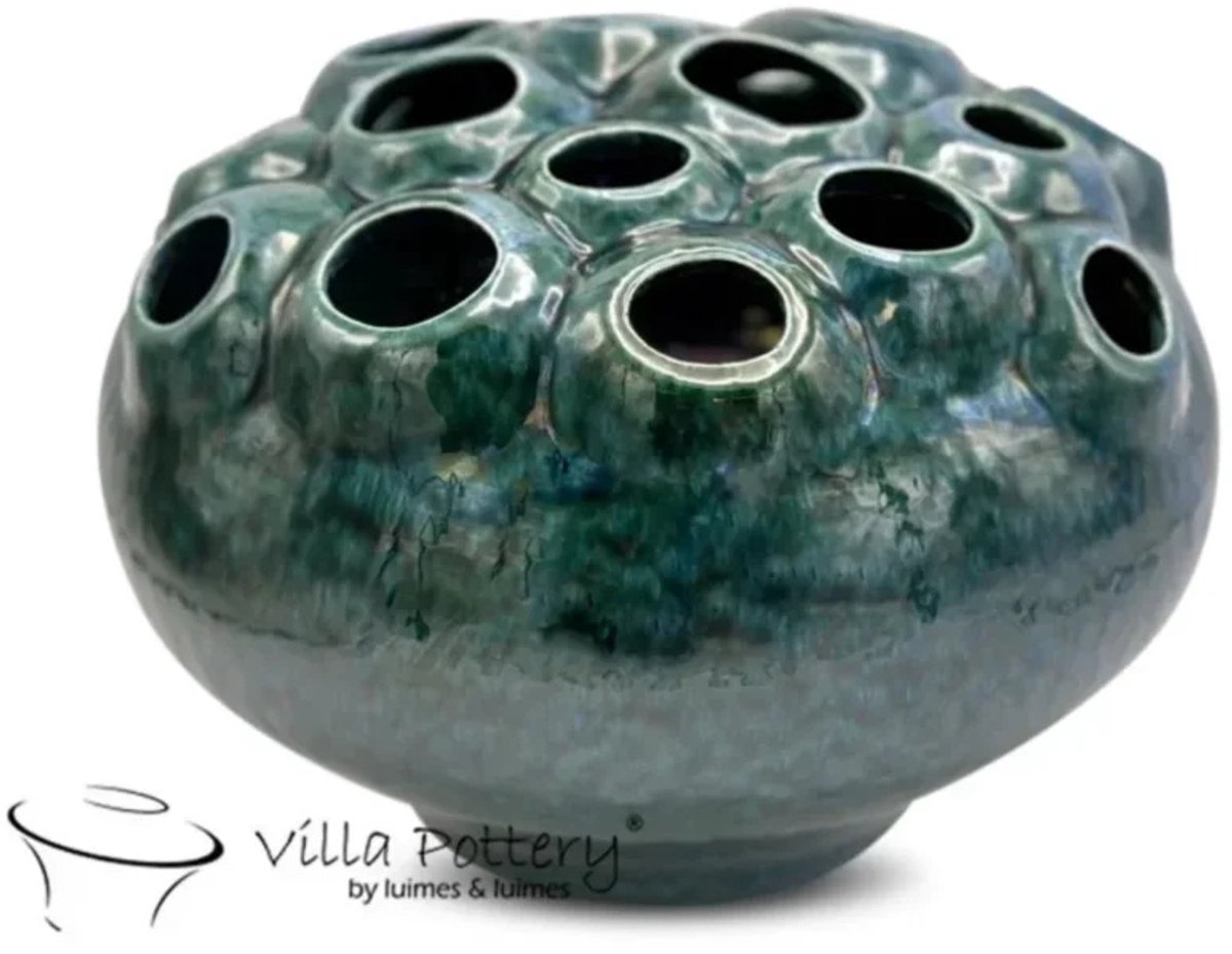 Villa Pottery Donker Groen Reactive vaas Coral2 D30 x