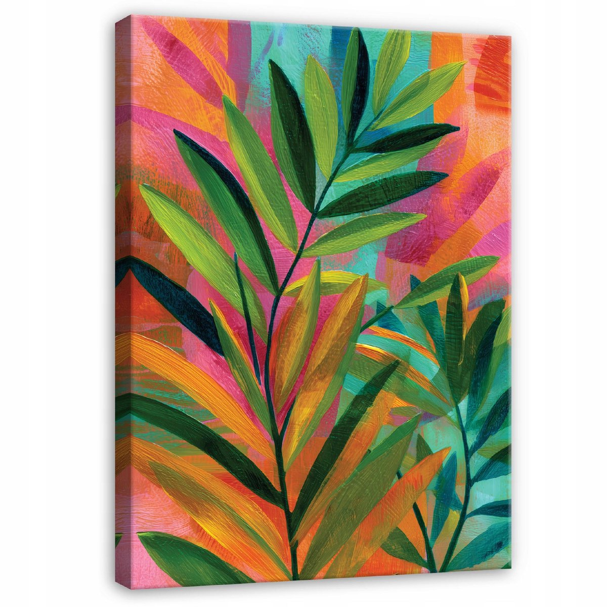 WALLARENA Schilderij op canvas - 60x40 cm - abstracte bladeren Art Deco - Geschikt voor slaapkamer en woonkamer Veelkleurig
