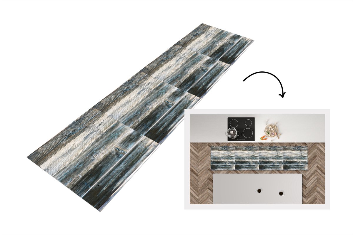 KitchenYeah Keukenloper 200x50 cm - Keukenmat vinyl Vintage - Patroon - Hout - Keukenmatten loper - Keuken vloerkleed tapijt Vintage - Planken