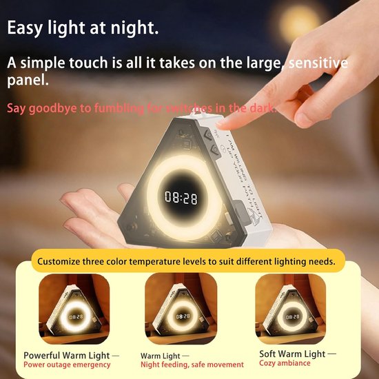 Nachtlamp - Nachtlampje - Oplaadbare USB Nachtlamp - LED Leeslamp voor Bureau - 3 Standen - Draagbare Slaapkamerlamp voor Babykamer en Studiekamer - Wit met klok, maar zonder magneet van Merkloos — afbeelding 4