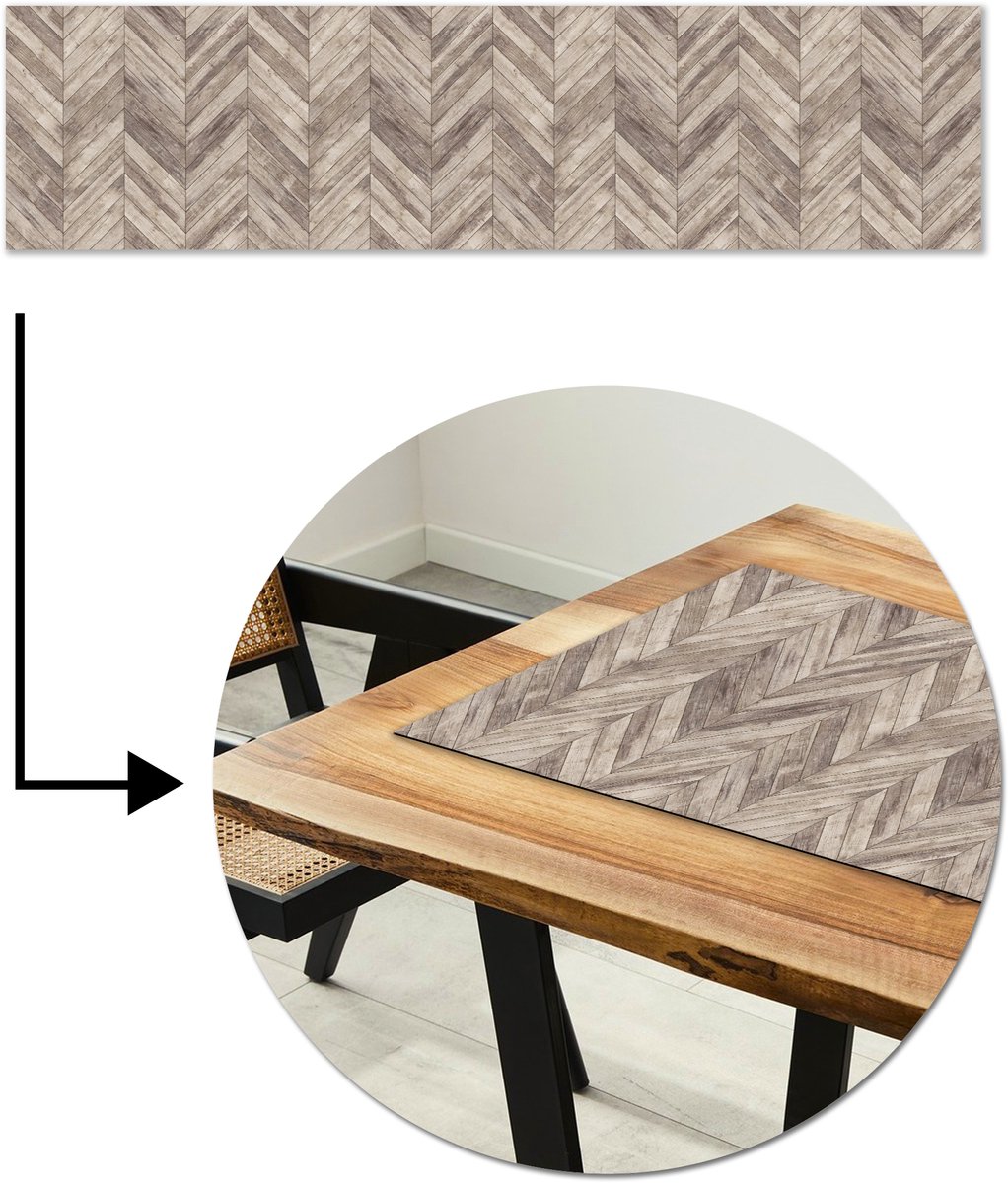 Tafelloper 200x50 cm - Tafelmat vinyl Plank - Patronen - Brocante - Tafeldecoratie - Tafelversiering - Keuken decoratie - Tafel versiering