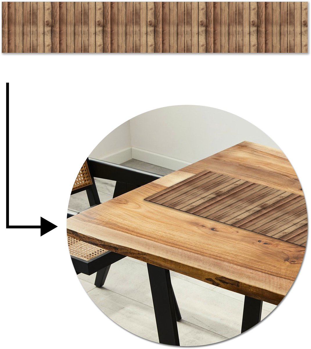 Tafelloper 180x30 cm - Tafelmat vinyl Hout - Brocante - Patronen - Tafeldecoratie - Tafelversiering - Keuken decoratie - Tafel versiering