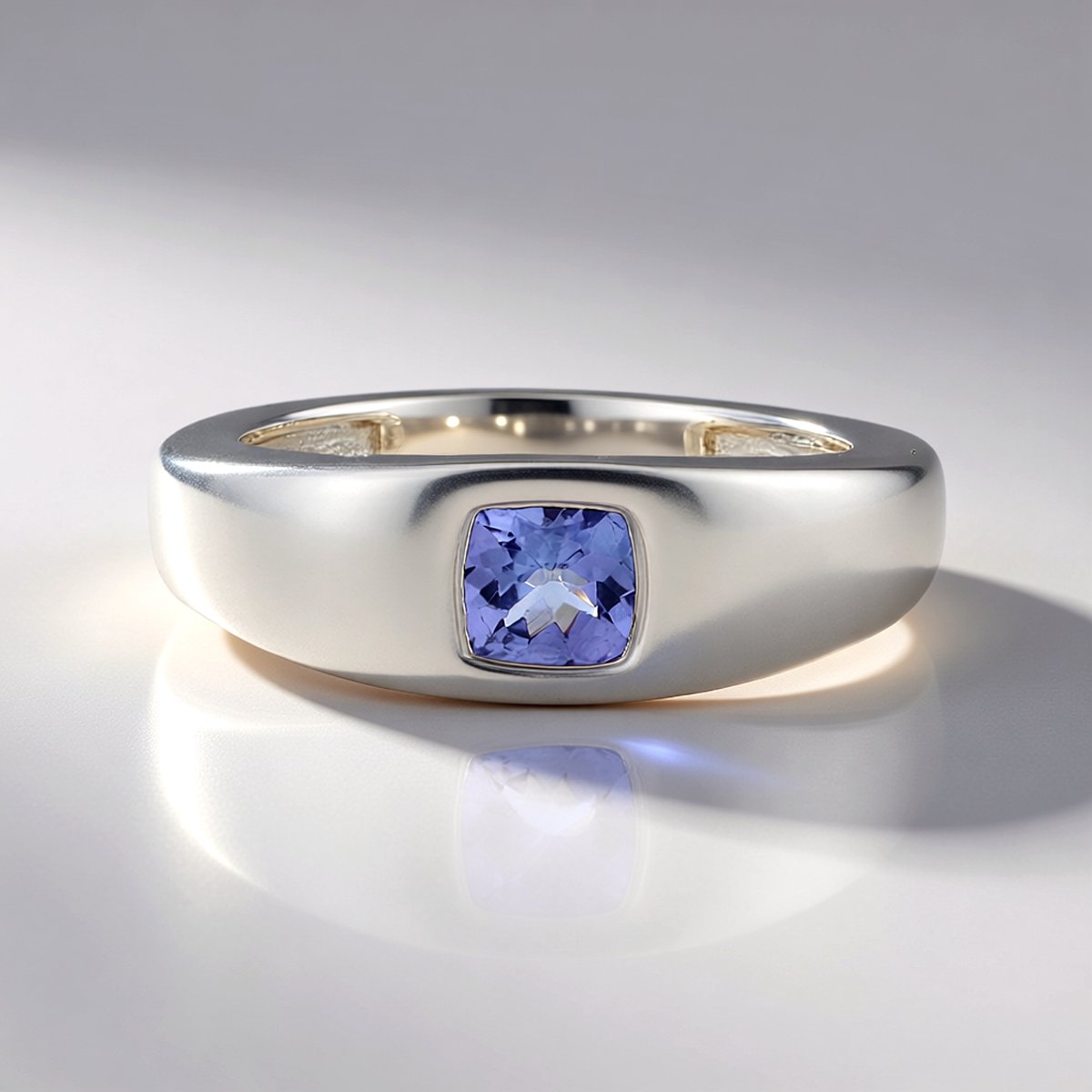 Cavill - Zilveren ring 925 Sterling zilver platina verguld - 0,528 ct Tanzaniet antiek kussenslijpsel blauw - elegante damesring maat 16 17