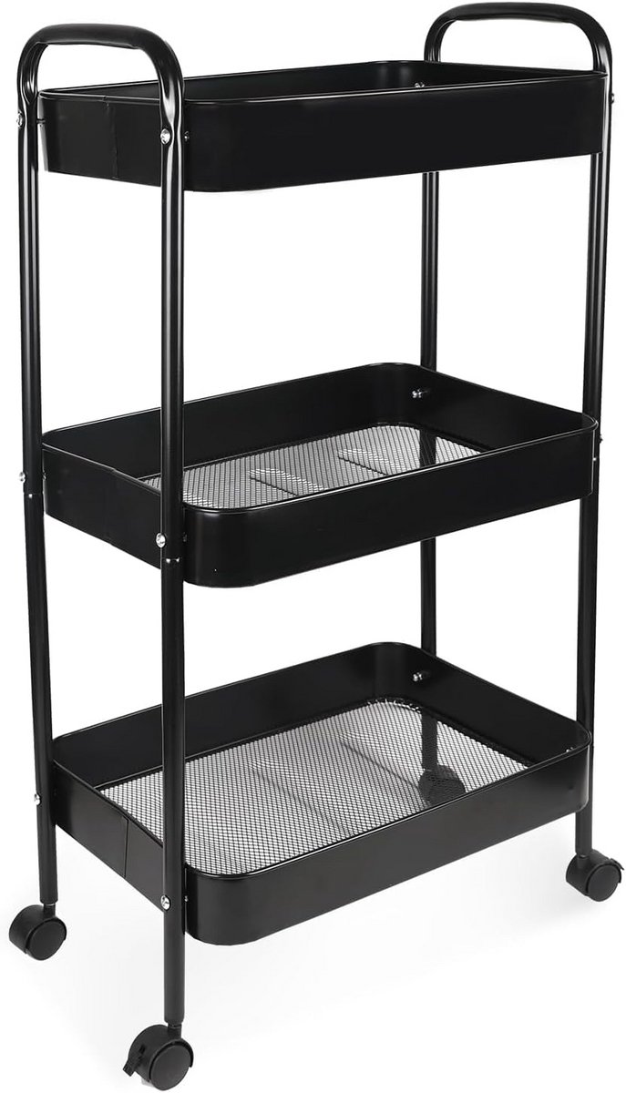 Multifunctionele Metalen Rolwagen met 3 Niveaus en Wielen - Opbergtrolley