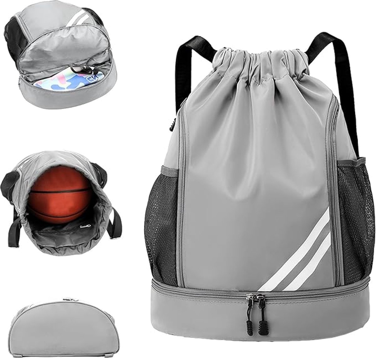 1Stuks grijs 45x33x16CM - Rugzak met trekkoord - grote capaciteit - lichtgewicht - droge en natte scheiding, sportrugzak - fitness, basketbaltas voor dames en heren