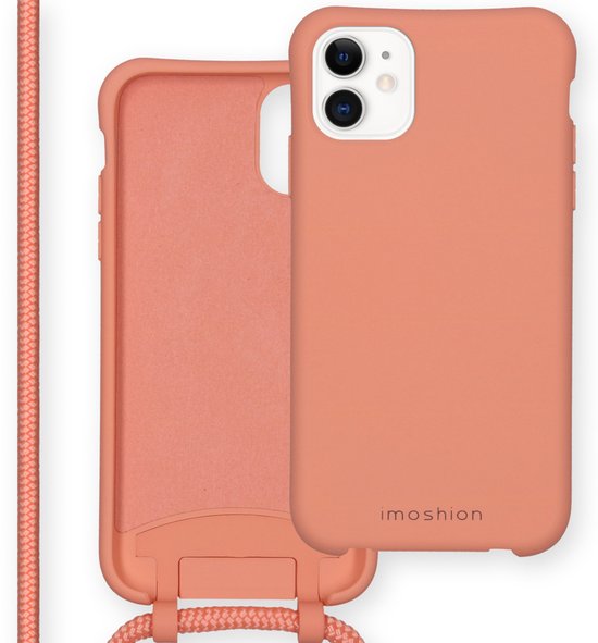 Coque pêche pour iPhone 11, ouverte pour montrer l'intérieur en microfibre. Cordon visible.