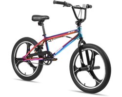 Hiland Freestyle BMX Fiets 20 Inch - Regenboog / Oilslick - Met Mag Wheels (3 Spaken), 360° Rotor & 4 Pegs - Jongens & Meisjes