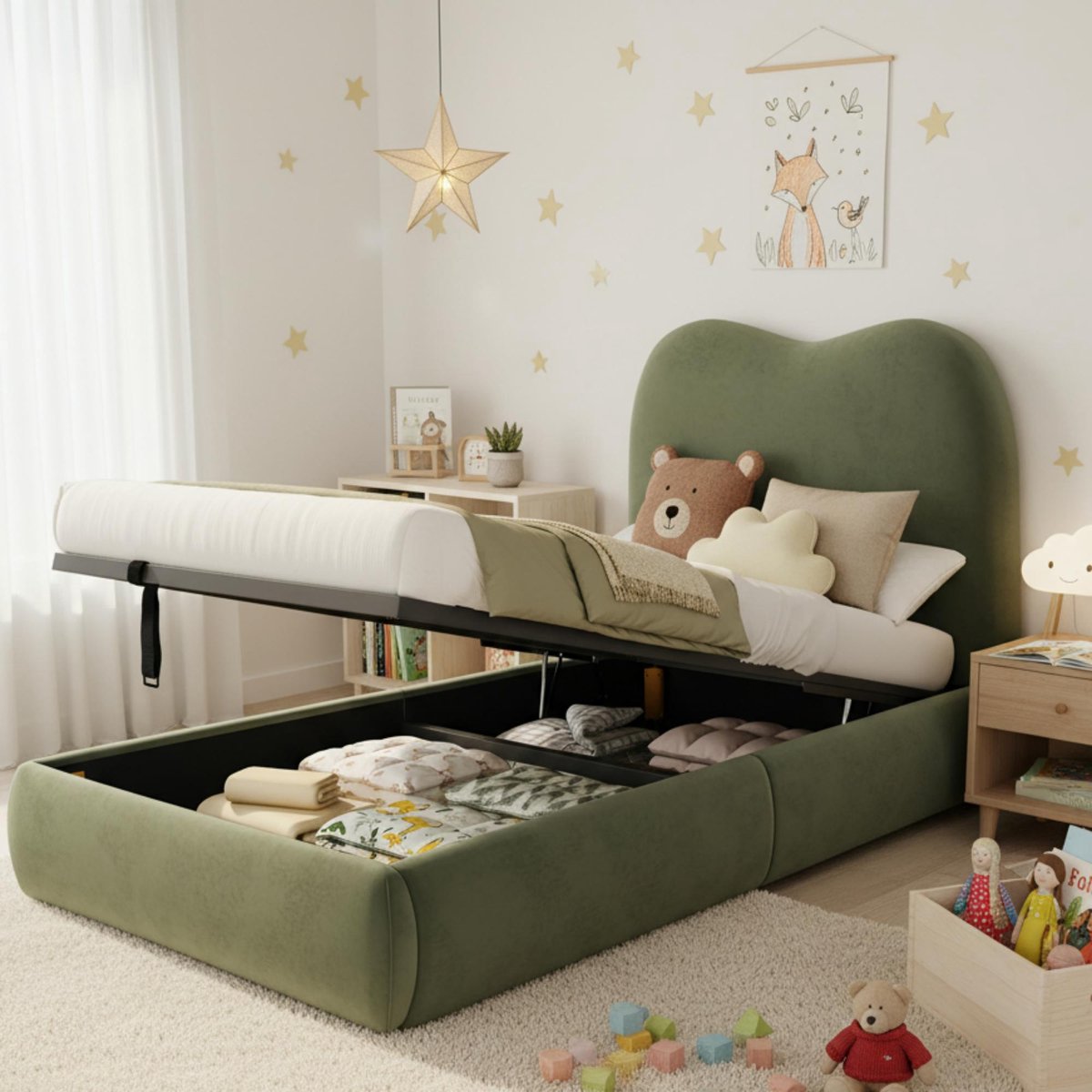 REDOM Opbergbed 90x200 cm van fluweel – Met hydraulisch systeem en afgerond design – Groen