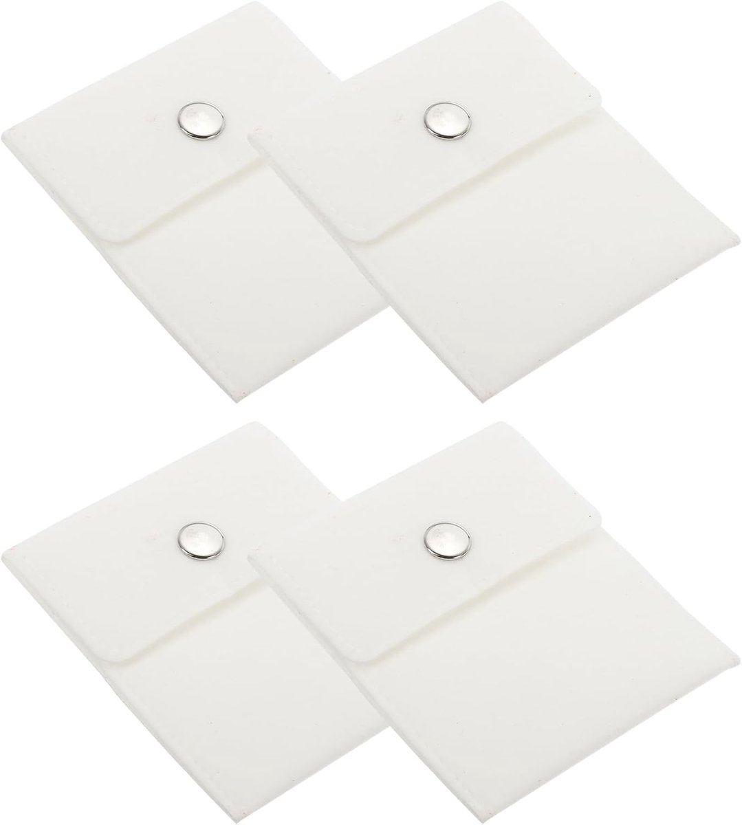 3.5 x 4 inch Jewelry Pouch - 4 Pcs Velvet Pouches Snap Button - Portable Storage Bag voor Sieraden, Oorbellen, Armbanden, Kettingen, Ringen, Horloge, Wit