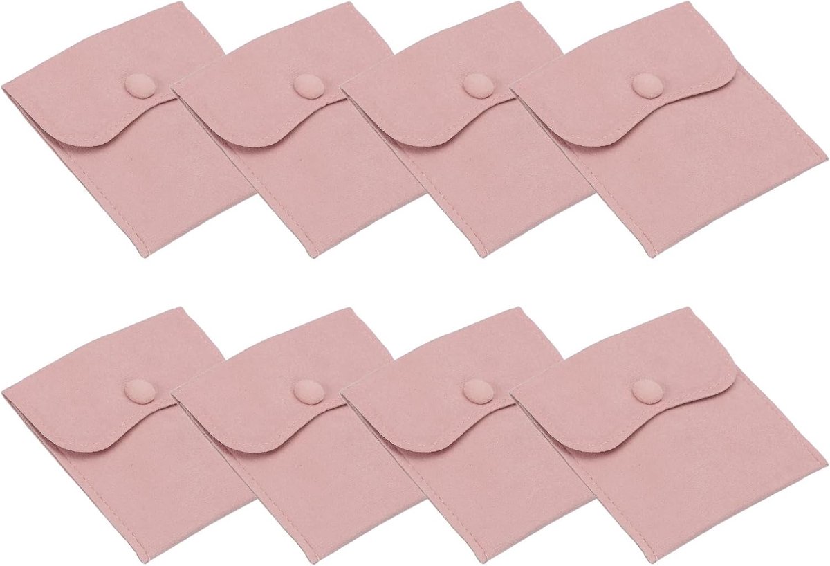 Sieraden zakje 4x4 inch - 8 stuks zachte fluwelen zakjes met drukknop - draagbare opslag voor ringen ketting armband oorbel horloge roze