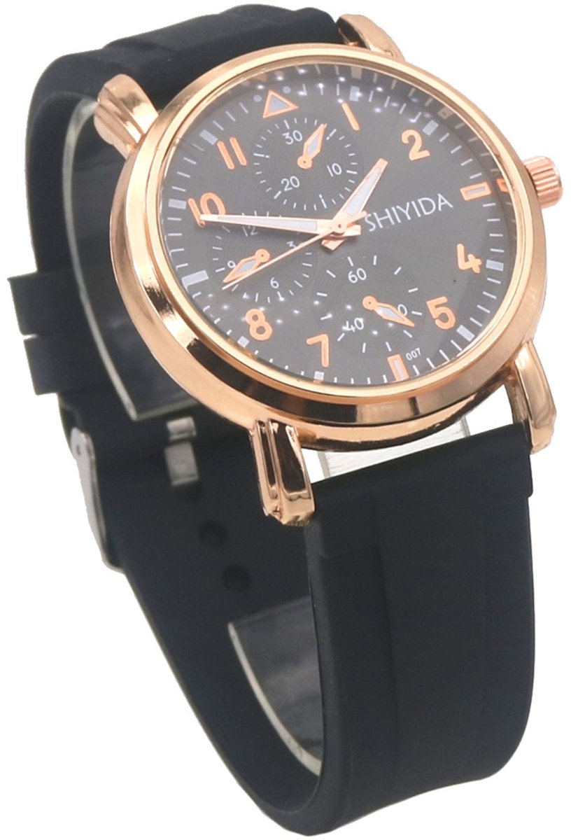 Horloge - quartz - rubber band - zwart - unisex