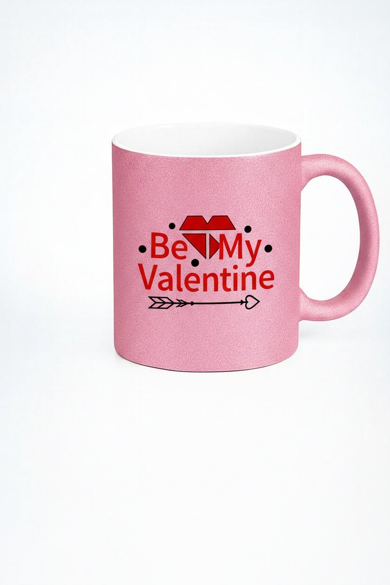 Be My Valentine Mok - Roze Glitter Valentijn Beker Cadeau