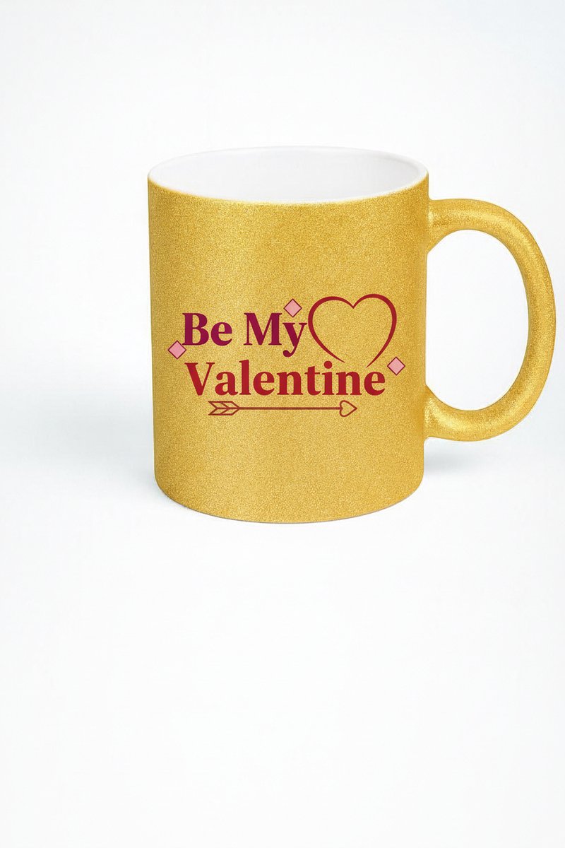 Be My Valentine" Gouden Glitter Mok - Romantisch Valentijnsdag Cadeau