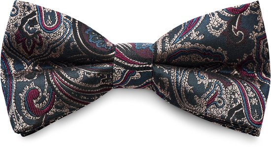 Nœud papillon pré-noué en soie à motif cachemire bleu foncé et vert foncé