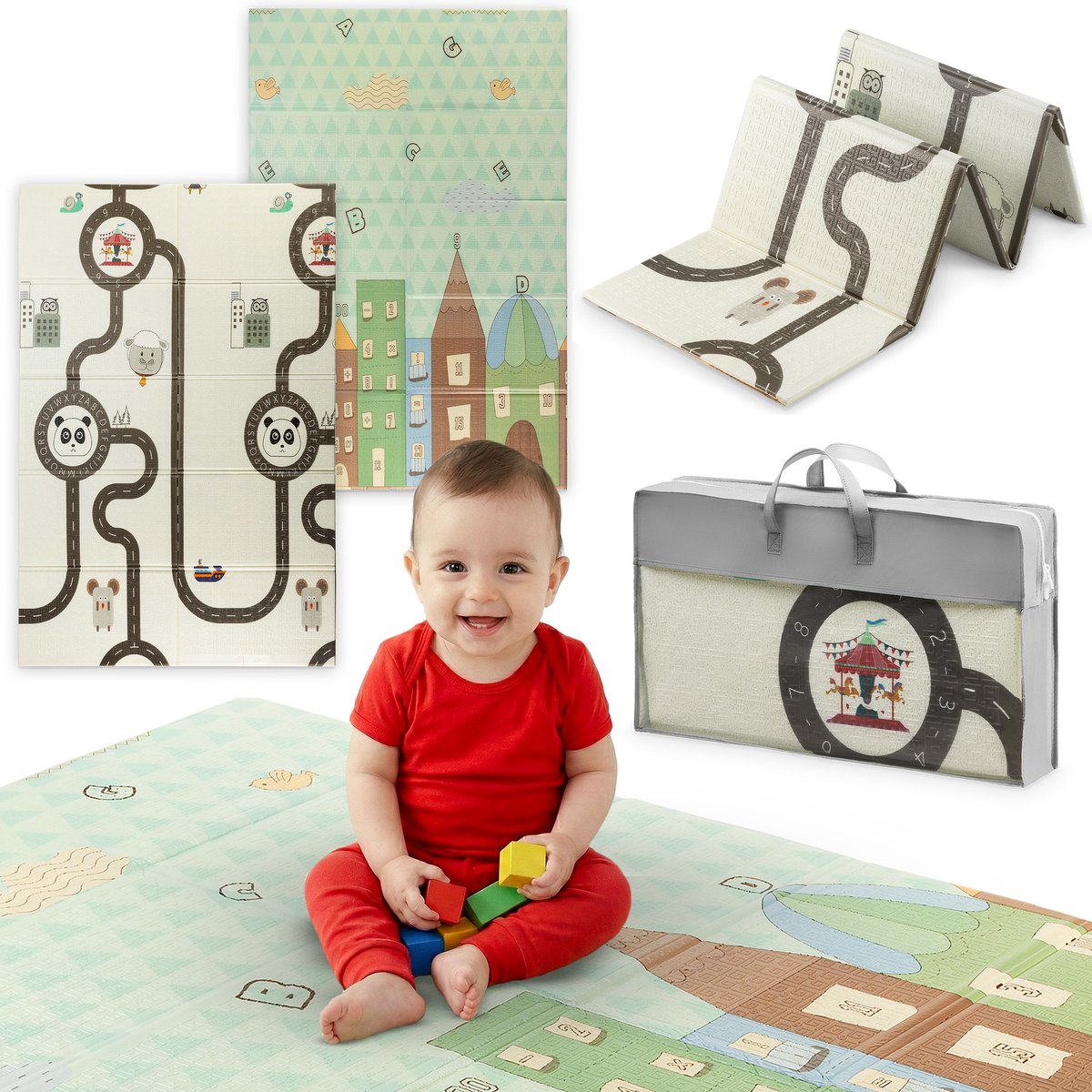Speelmat Baby Opvouwbaar - Speelkleed Baby - Vloerkleed Baby - Speelmat Foam - Dubbelzijdig - 180x120x1 cm - Dubbelzijdig - Inclusief Opbergtas - Uilen