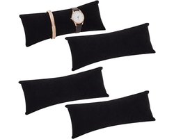 Lange Fluwelen Horloge Display Kussen Set van 4 - Zwarte Armband Sieraden Opslag voor Man Vaderdag - Thuis Verkoop voor Kleine Bedrijven
