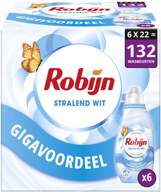 Robijn Klein & Krachtig Classics Vloeibaar Wasmiddel - Stralend Wit - met natuurlijk witserum en 81% biologisch afbreekbare ingrediënten* - 8 x 22 wasbeurten