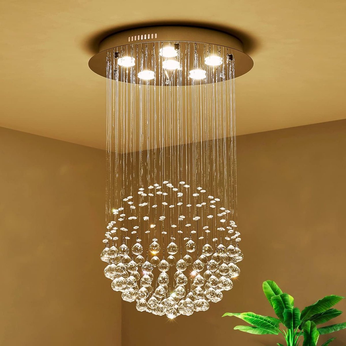 MELVRA Kristallen Kroonluchter - Moderne Globus Plafondlamp - 6x GU10 - Kristal - Ø45x80 cm - Woonkamer & Slaapkamer