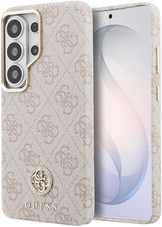 Guess PU Leather 4G Strass Logo Telefoonhoesje Roze MagSafe Samsung Galaxy S26 Ultra Goud Frame